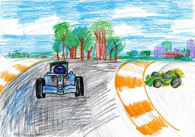sportcar racing. child's drawing clipart