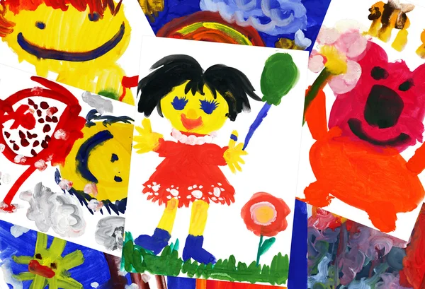 Collage of children's drawings — Stock Photo, Image