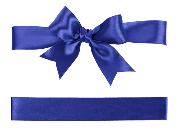 Big blue bow made from silk ribbon — Stock Photo, Image