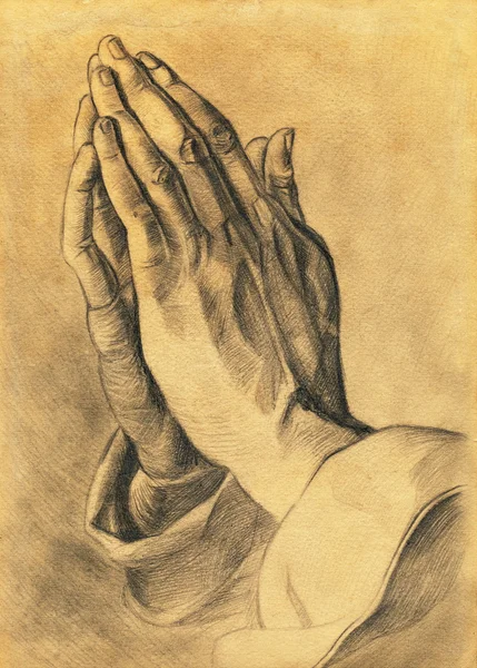 Two hands in prayer pose. pencil drawing. — Stock Photo, Image