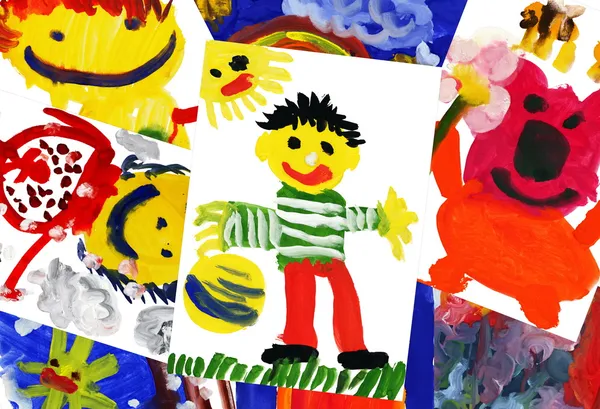 Koláž z dětských kreseb — Stock fotografie