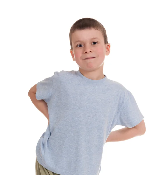 Spielender Junge auf Weiß — Stockfoto