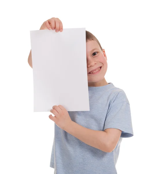 Smiled boy with blank sheet paper Stock Photo