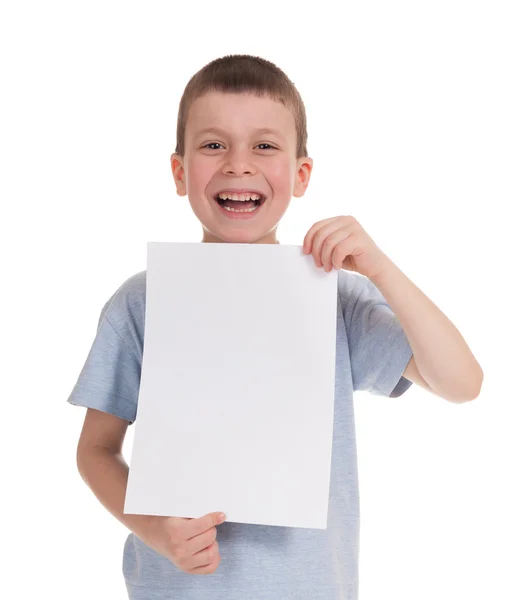 Smiled boy with blank sheet paper Stock Image