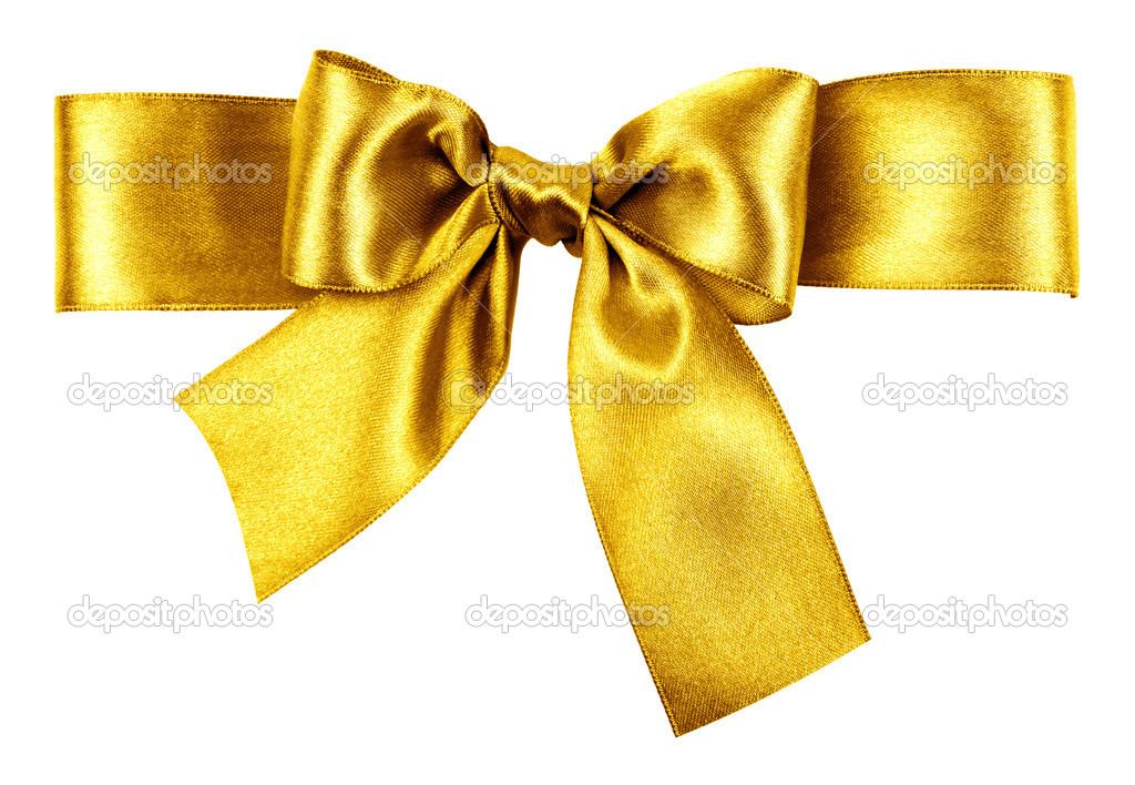 golden bow made from silk ribbon