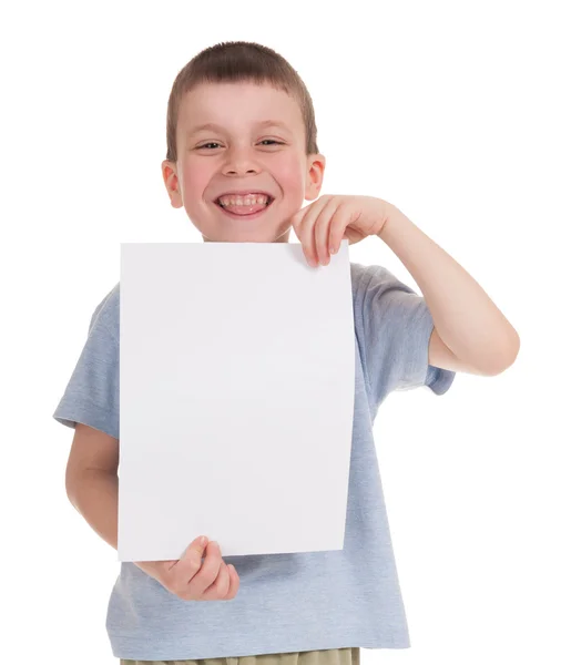 Smiled boy with blank sheet paper Stock Photo