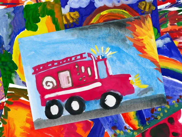 Camion dei pompieri con collage illustrazione — Foto Stock
