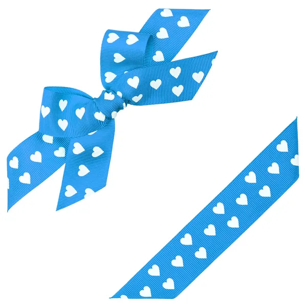 Blue bow with hearts and ribbon — Stock Photo, Image