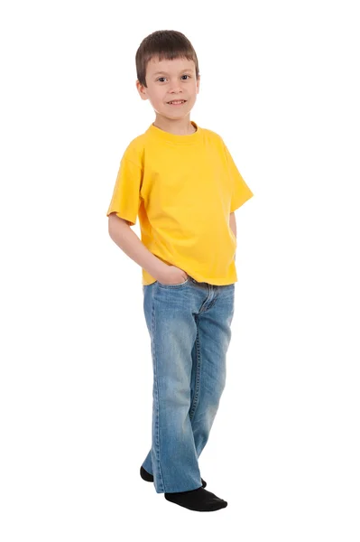 Niño en camiseta amarilla aislado — Foto de Stock