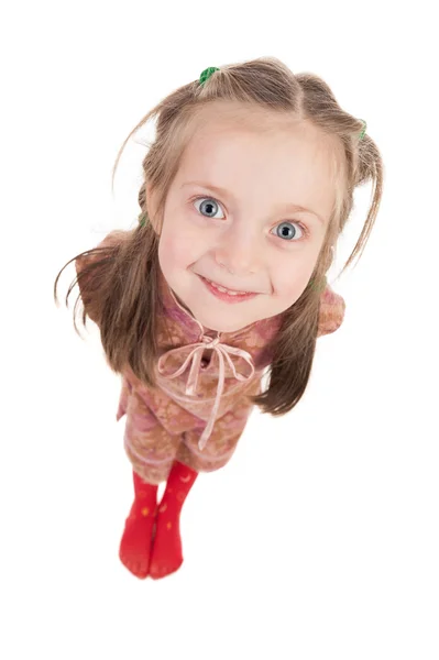 Smiling girl portrait wide angle — Stock Photo, Image