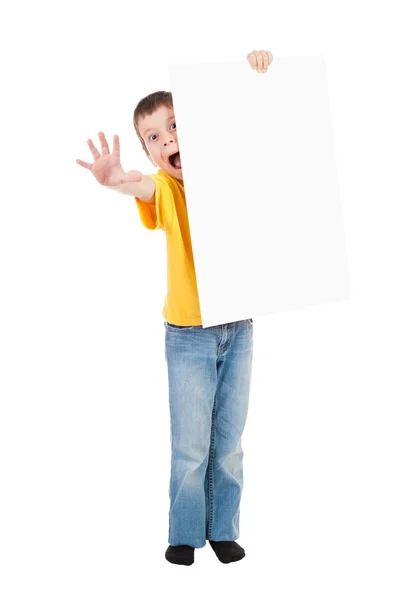 Boy with blank paper sheet — Stock Photo, Image