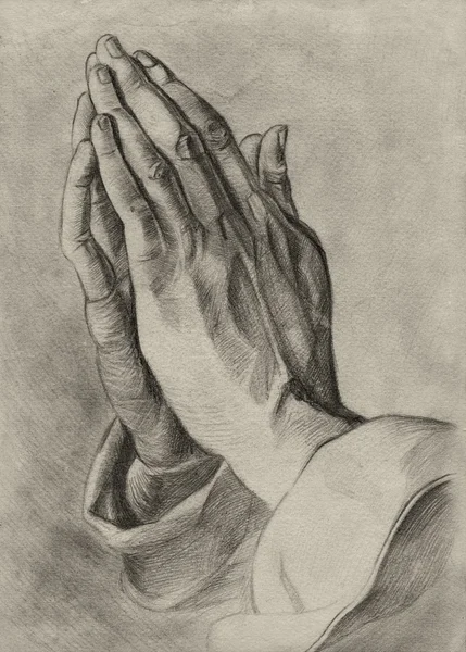 Hands in pray pose. pencil drawing. — Stock Photo, Image