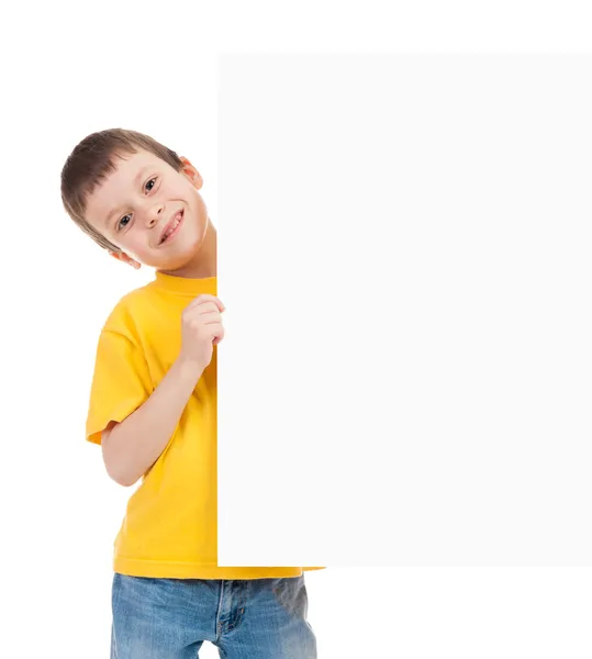 Jongen met blanco papier blad — Stockfoto