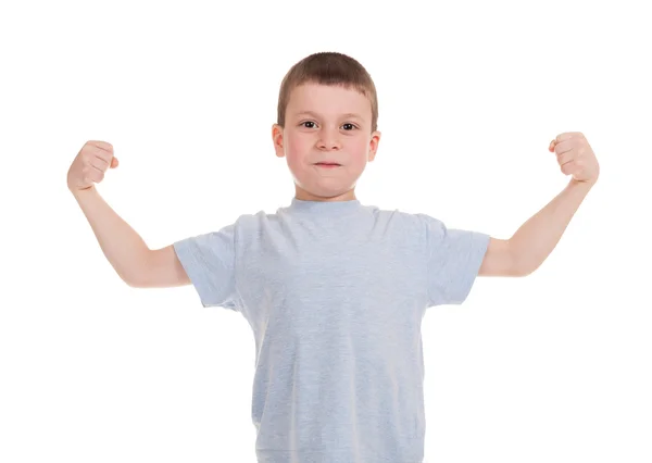 Boy show biceps — Stock Photo, Image