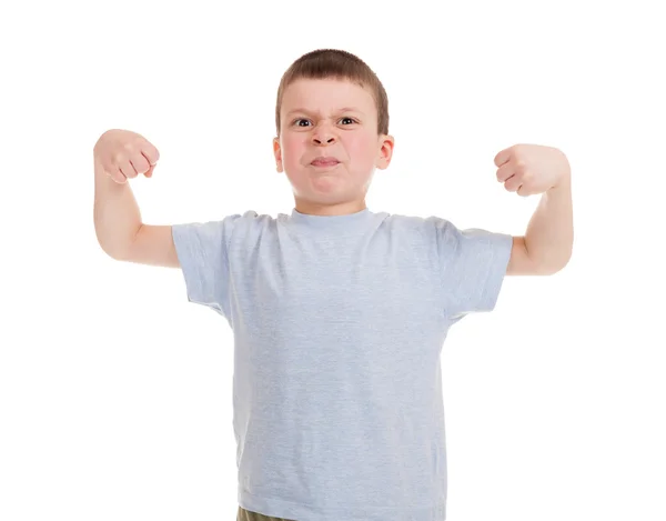 Boy show biceps — Stock Photo, Image