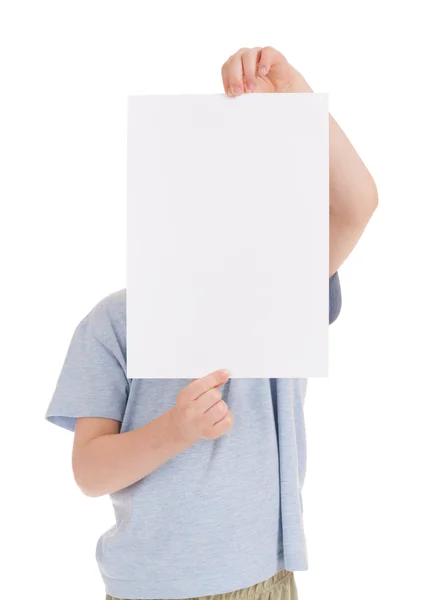 Boy show blank sheet paper — Stock Photo, Image