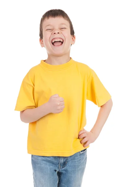 Boy in the yellow laughs — Stock Photo, Image