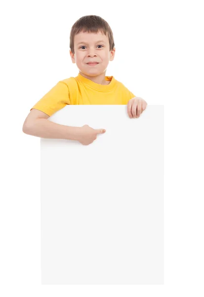 Jongen met blanco papier blad — Stockfoto