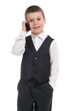 telefon ile takım elbiseli erkek