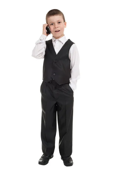 Ragazzo in completo con telefono — Foto Stock