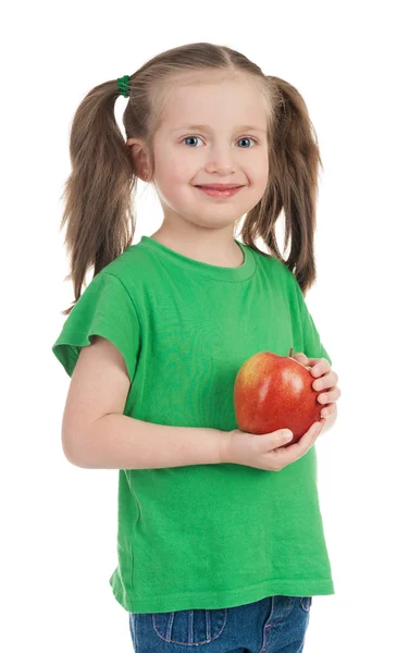 Girl with apple on white — Stock Photo, Image