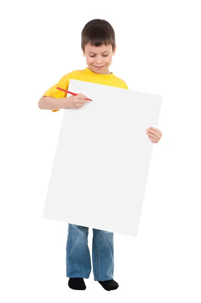 Niño con hoja de papel en blanco — Foto de Stock