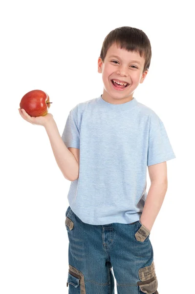 Boy with apple isolated — Stock Photo, Image