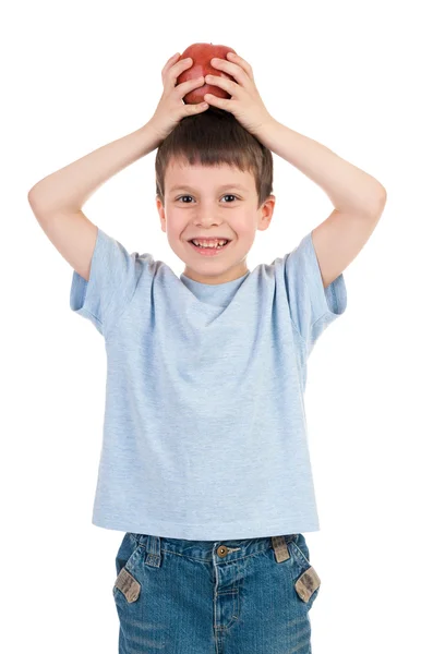 Boy with apple isolated — Stock Photo, Image