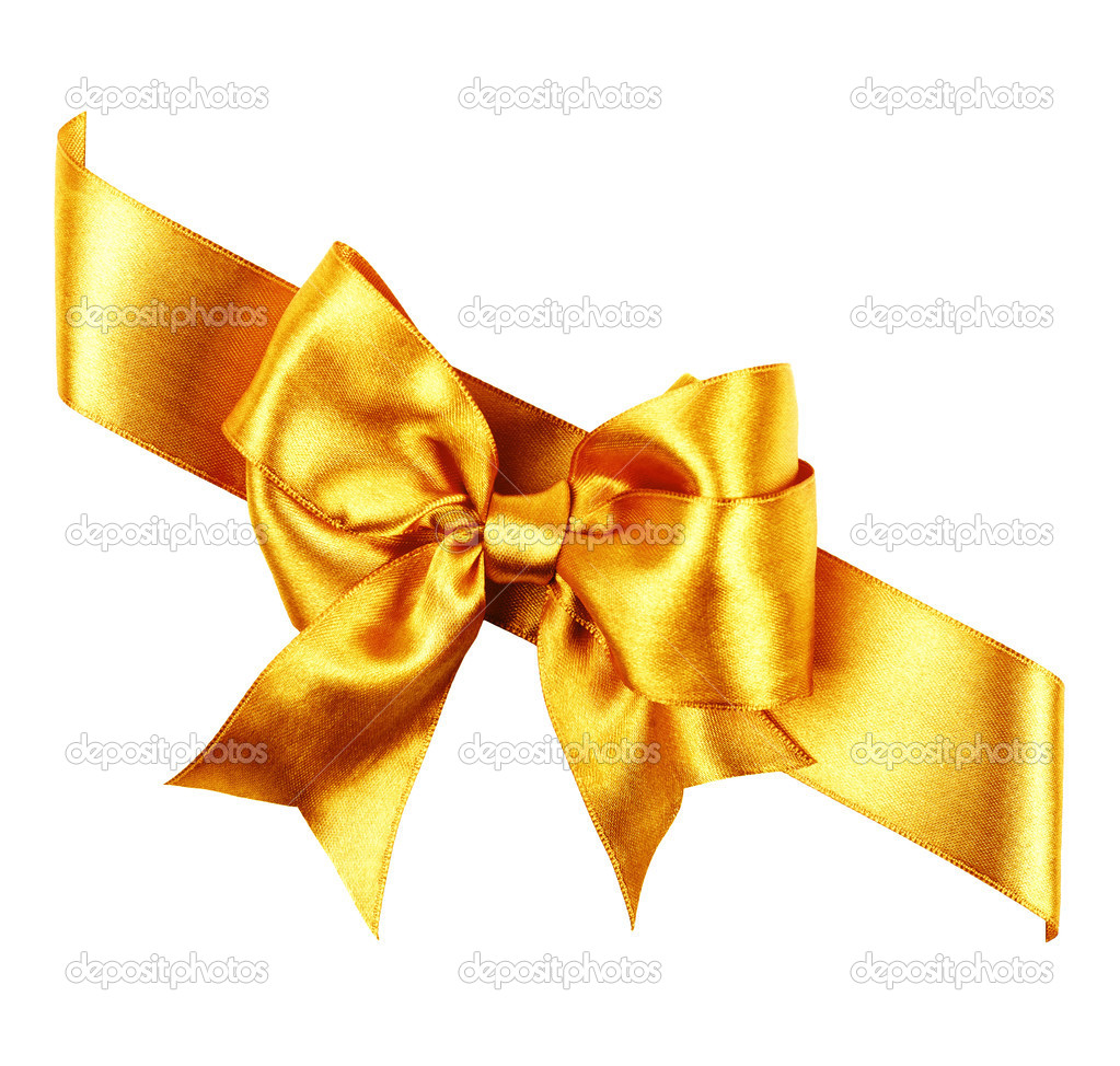 golden bow made from silk ribbon