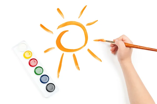 Child draw a sun — Stock Photo, Image