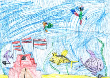 sualtı dünyasını. çocuğun çizim.