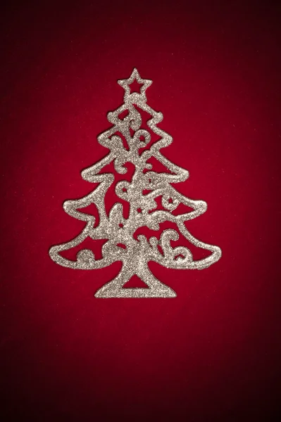 Christmas silver tree on red — Stock Photo, Image