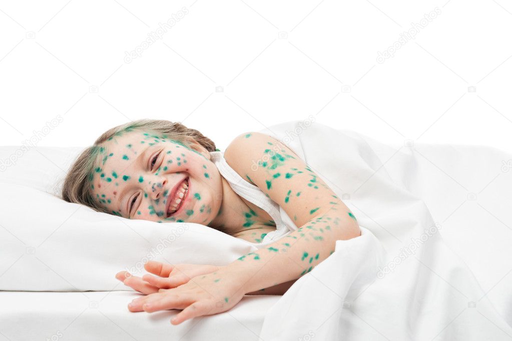 sick girl in white bed