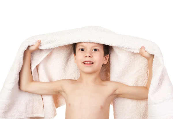 Boy under towel — Stock Photo, Image