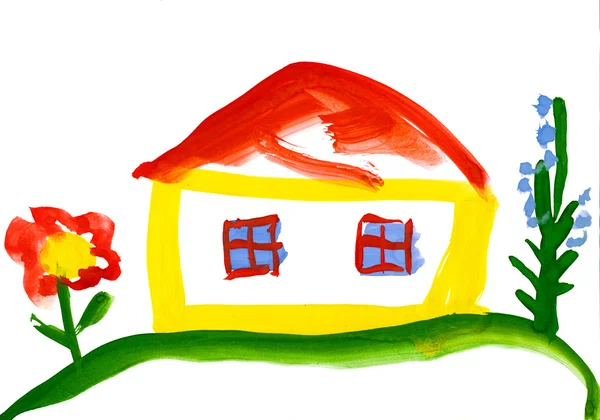 Child's drawing. house in the village — Stock Photo, Image