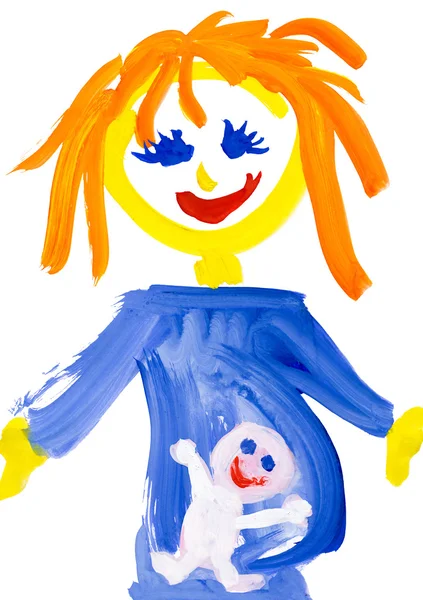 Child's drawing. pregnant woman — Stock Photo, Image