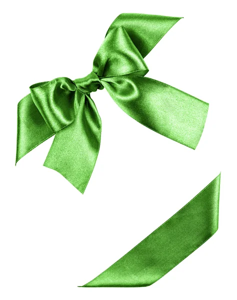 Green bow made from silk ribbon — Stock Photo, Image