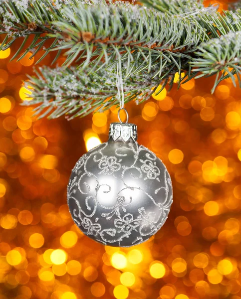 Christmas ball on fir branch — Stock Photo, Image