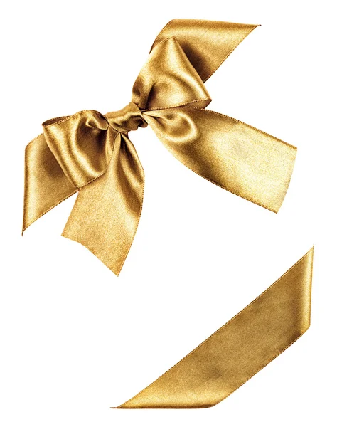 Golden bow made from silk ribbon — Stock Photo, Image