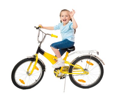 Bisiklet üzerinde beyaz izole kız