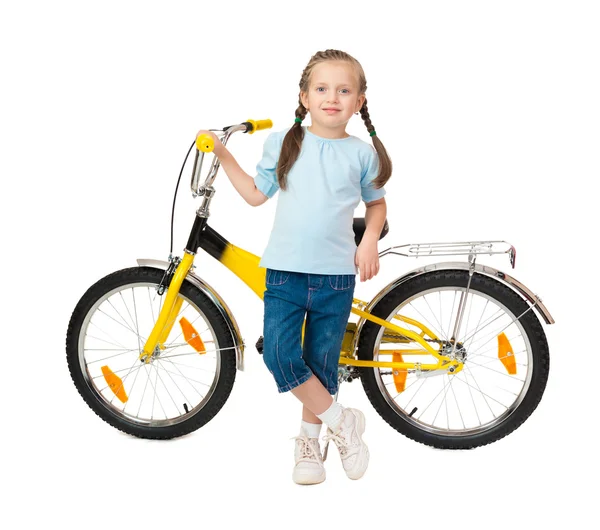 Dziewczyna na rowerze na białym tle — Zdjęcie stockowe