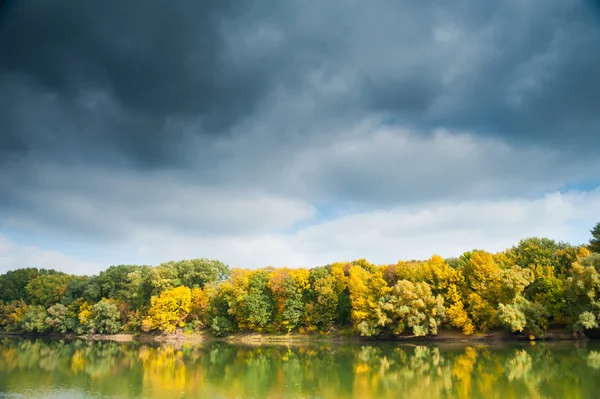 Forêt d'automne, rivière et ciel lunaire — Photo