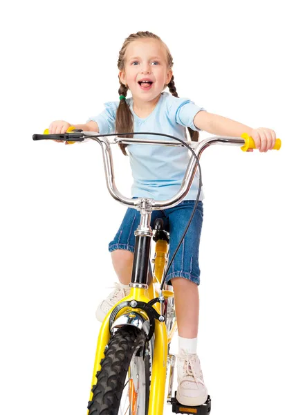 Girl on bicycle isolated — Stock Photo, Image