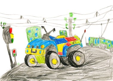 Quad bisiklet. çizim çocuk