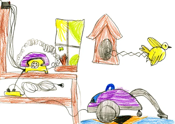 Бытовая техника и мебель. рисование детей — стоковое фото