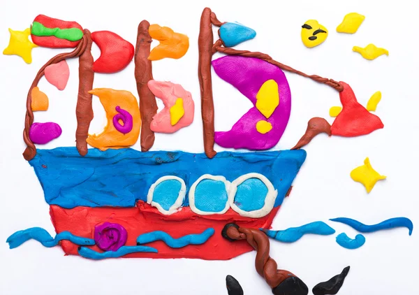 Sailing ship made of plasticine — Stock Photo, Image