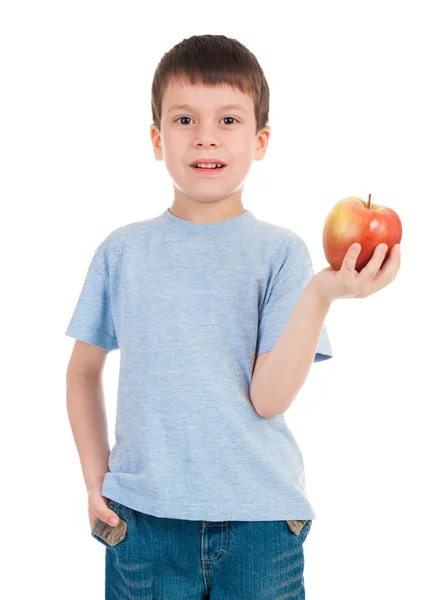 Niño con manzana aislada — Foto de Stock