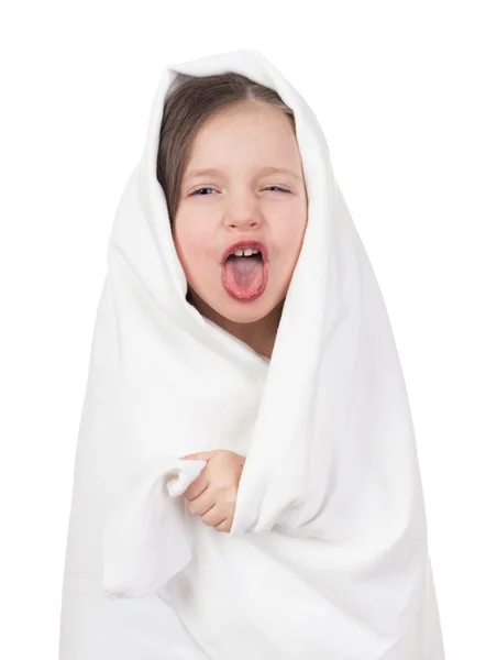 Ragazza in asciugamano bianco isolato — Foto Stock