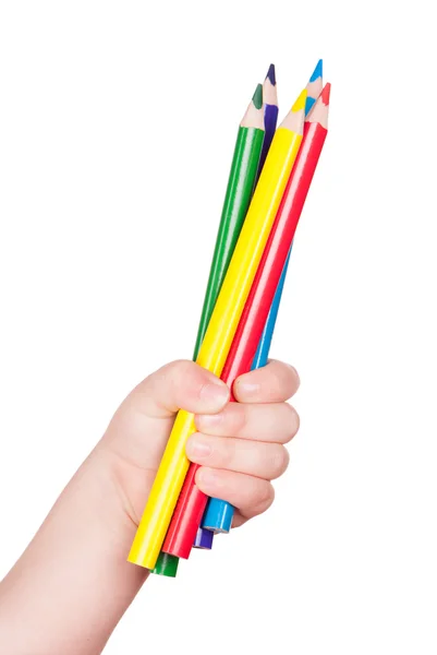 Colorful pencil in child hand isolated — Stock Photo, Image