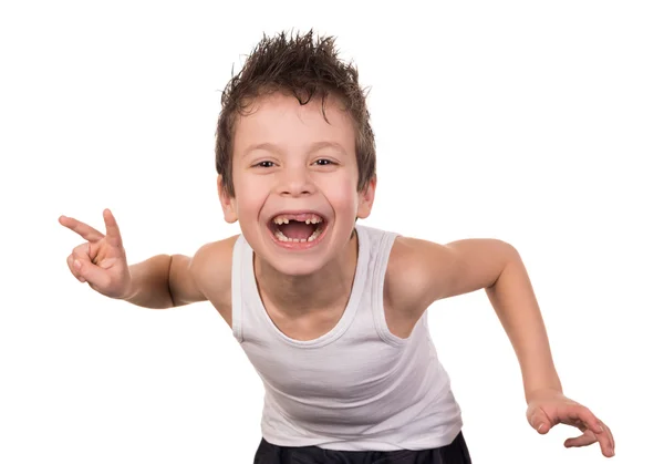 Wet hair boy with emotion on white — Stock Photo, Image